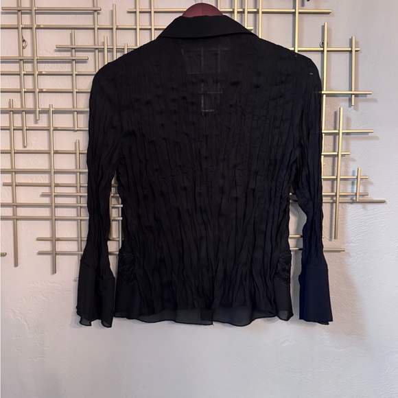 Apostrophe Petite Black Sheer Ruffle Lace Blouse M - Picture 7 of 10